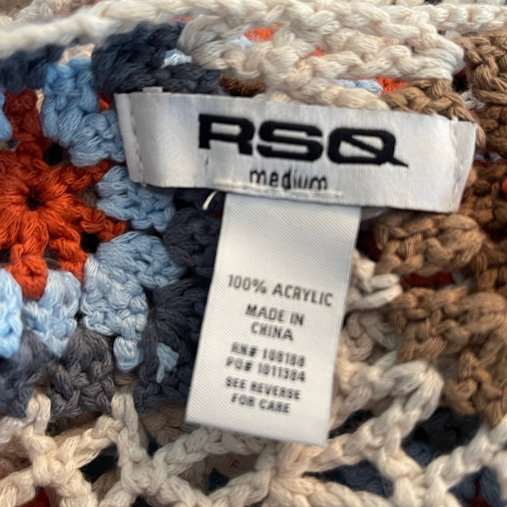 RSQ Granny Square Crochet Crop Tank Medium Boho Festival 70s Retro Floral Top - Picture 5 of 8